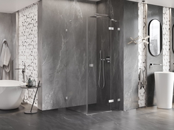 Mexen Lunar dešinysis atsiveriantis dušo kabina 90 x 90 cm, skaidri, chromuota - 834-090-090-01-00-P