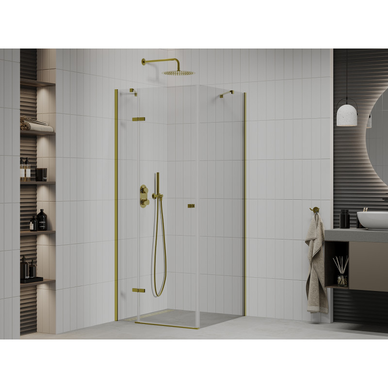 Mexen Roma atveriamas dušo kabinas 70 x 70 cm, skaidrus, auksinis - 854-070-070-50-00