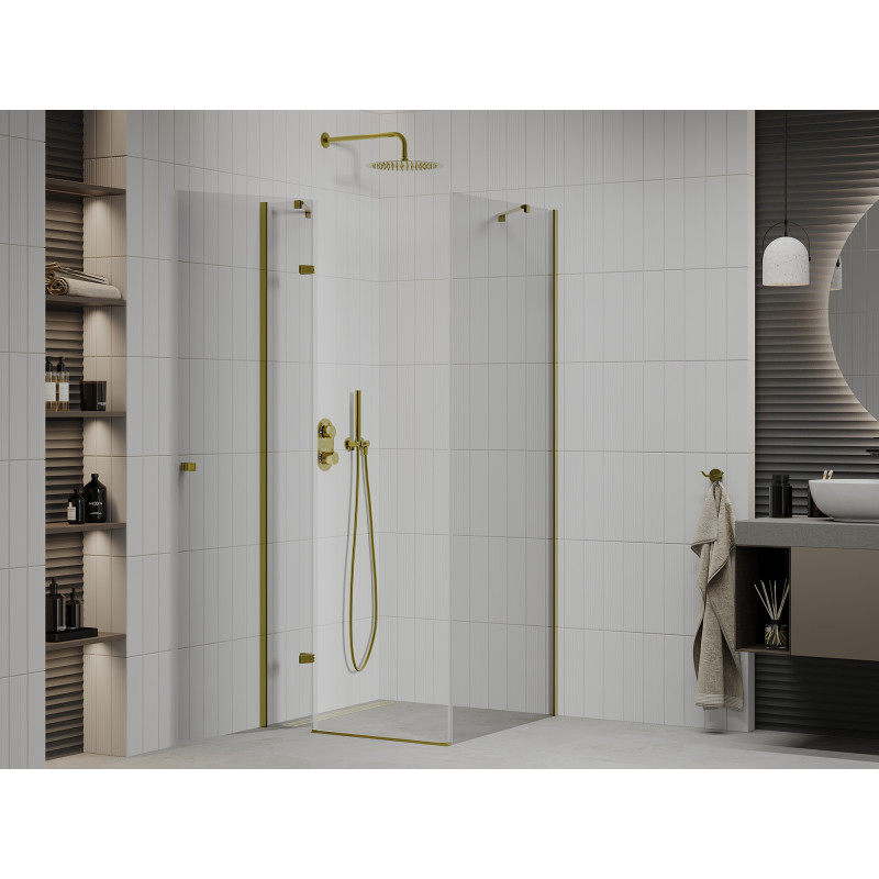 Mexen Roma atveriamas dušo kabinas 70 x 70 cm, skaidrus, auksinis - 854-070-070-50-00