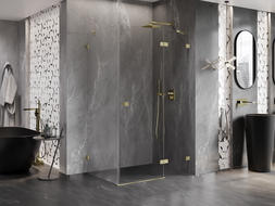 Mexen Lunar atidaroma dešinė dušo kabina 95 x 70 cm, permatoma, šlifuota auksinė - 834-095-070-55-00-P