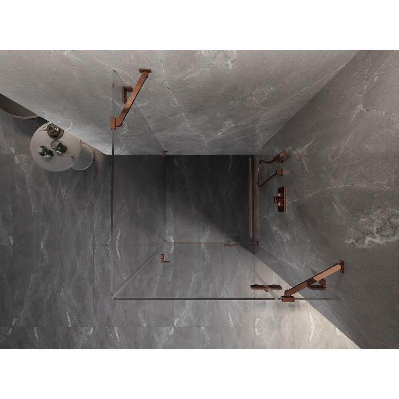 Mexen Lunar dešinė pusiau atidaroma dušo kabina 80 x 80 cm, permatoma, rožinis auksas - 834-080-080-60-00-P