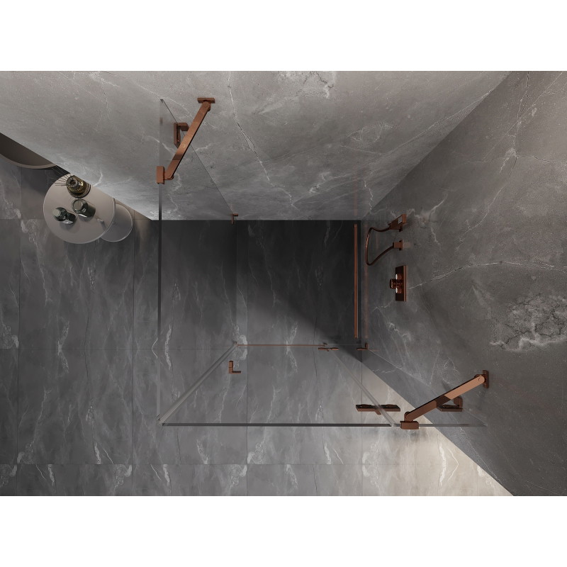 Mexen Lunar varstoma dešinė dušo kabina 100 x 100 cm, permatoma, rožinis auksas - 834-100-100-60-00-P