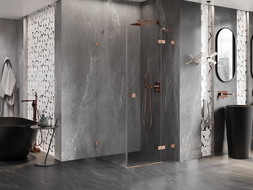 Mexen Lunar dešinioji varstoma dušo kabina 90 x 90 cm, skaidri, poliruota varis - 834-090-090-65-00-P