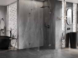 Mexen Lunar dušo kabina su dešiniais varstomais durimis 80 x 80 cm, skaidri, šešėlio pilka matinė - 834-080-080-66-00-P