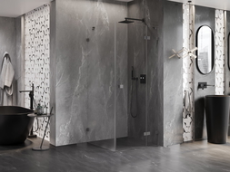 Mexen Lunar dešinysis dušo kabinas 90 x 90 cm, skaidrus, ginklų metalas - 834-090-090-95-00-P