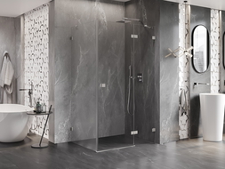 Mexen Lunar dešinė dušo kabina 85 x 80 cm, skaidri, šlifuotas nikelis - 834-085-080-97-00-P