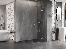 Mexen Lunar dešrinė dušo kabina 90 x 90 cm, skaidri, šlifuotas nikelis - 834-090-090-97-00-P