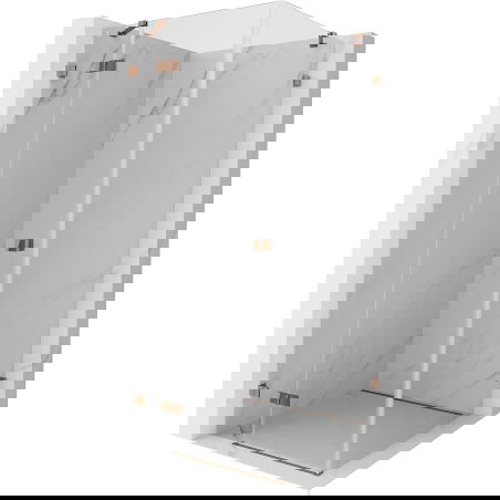 Mexen Lunar dušo kabina, atveriama, kairė pusė, 100 x 100 cm, permatoma, rožinis auksas - 834-100-100-60-00-L