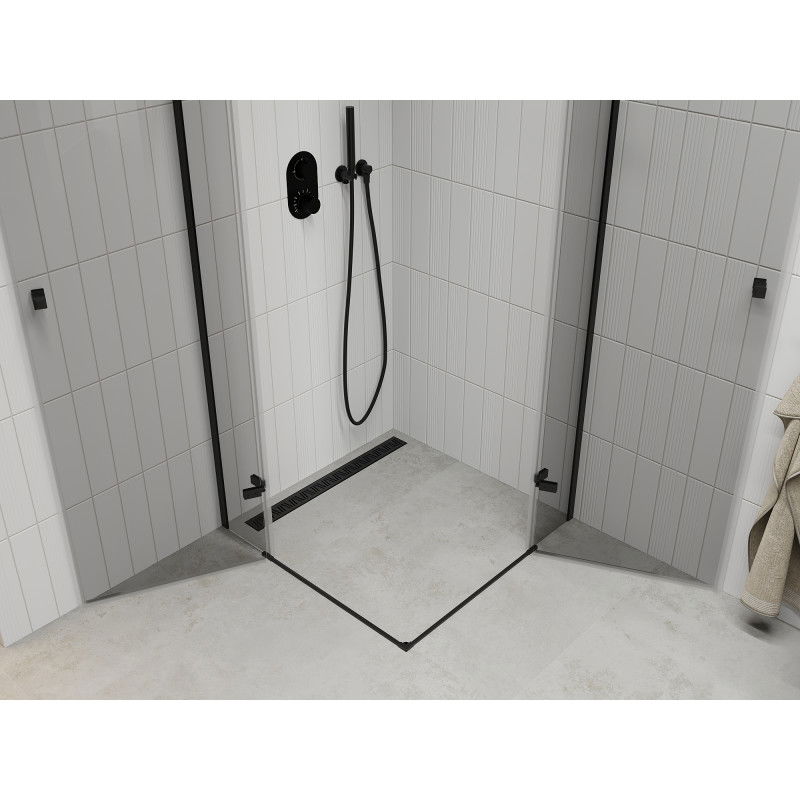 Mexen Roma Duo atveriama dušo kabina 90 x 90 cm, skaidri, juoda - 854-090-090-70-00-02