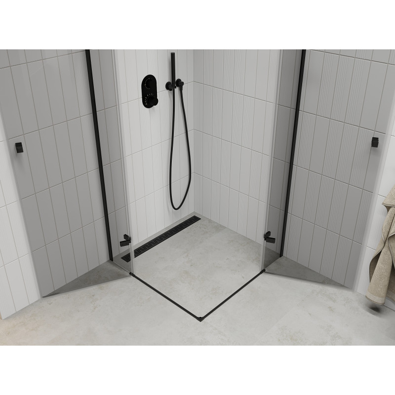 Mexen Roma Dviguba dušo kabina su atveriamomis durimis 90 x 90 cm, skaidri, juoda - 854-090-090-70-00-02