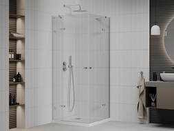 Mexen Roma Duo pakreipiama dušo kabina 90 x 90 cm, Skaidrus, Chromo + dušo padėklas Flat - 854-090-090-01-02-4010