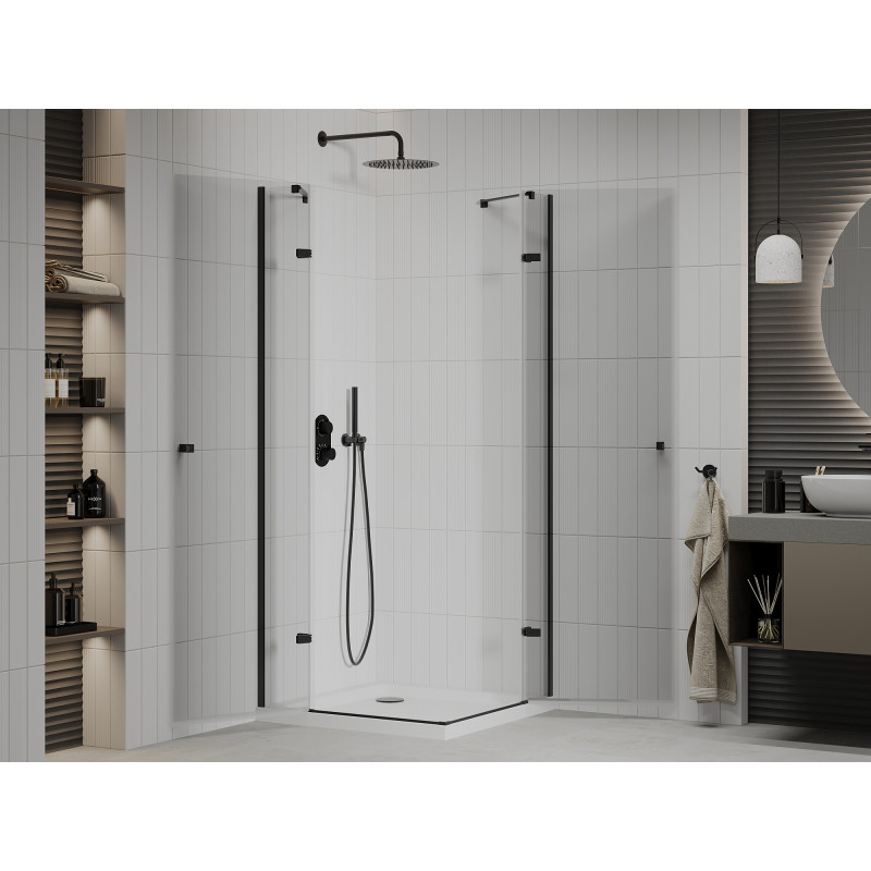 Mexen Roma Dviguba dušo kabina su atveriamomis durimis 70 x 70 cm, skaidri, juoda + Flat padėklas - 854-070-070-70-02-4010B