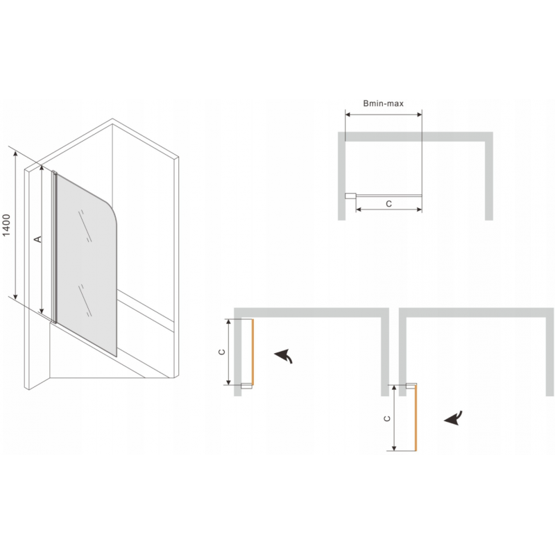 Mexen Vega stačiakampė vonia 170 x 70 cm su apdaila ir vieno sparno 80 cm pertvara, juodas raštas fix - 550117070X9308007070