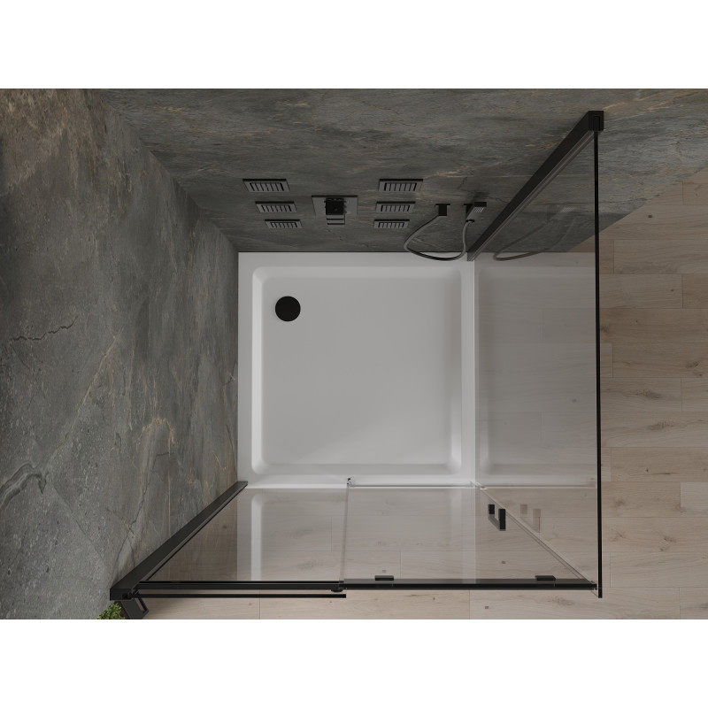 Mexen Omega stumenačiai dušo kabina 100 x 100 cm, permatoma, juoda + Flat dušo padėklas, baltas - 825-100-100-70-00-4010B
