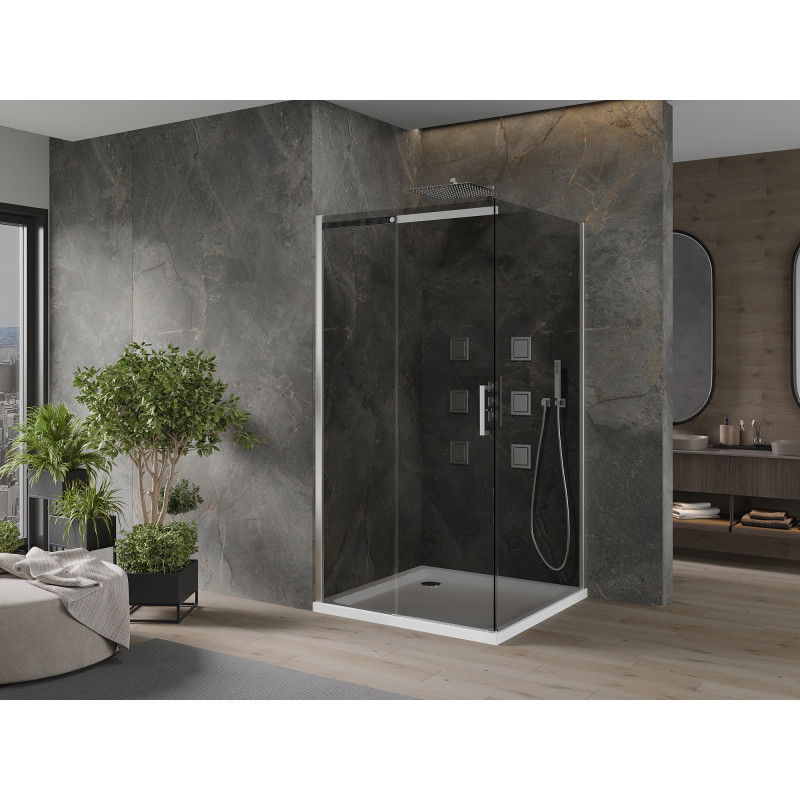 Mexen Omega stumdomas dušo kabina 100 x 100 cm, grafitas, chromas + Flat dušo padėklas, baltas - 825-100-100-01-40-4010
