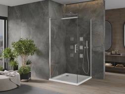 Mexen Omega Stiklinis dušo kabina 100 x 100 cm, permatomas, chromas + Flat dušo padėklas - 825-100-100-01-00-4010