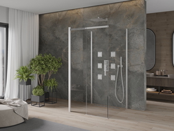 Mexen Omega-3S dušo kabina 3-sienos, slankiojančios durys 100 x 100 cm, skaidrus, chromas - 825-100-100-01-00-3S