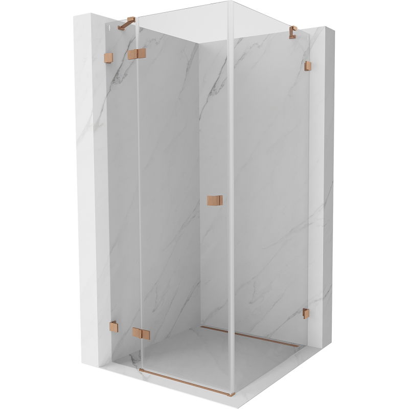 Mexen Lunar kairioji varstoma dušo kabina 70 x 70 cm, skaidri, šlifuotas varis - 834-070-070-65-00-L