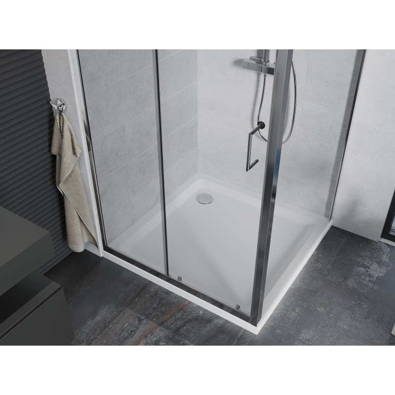Mexen Apia 100 x 100 cm stumdomas dušo kabinas, skaidrus, chromuotas + Flat dušo padėklas - 840-100-100-01-00-4010