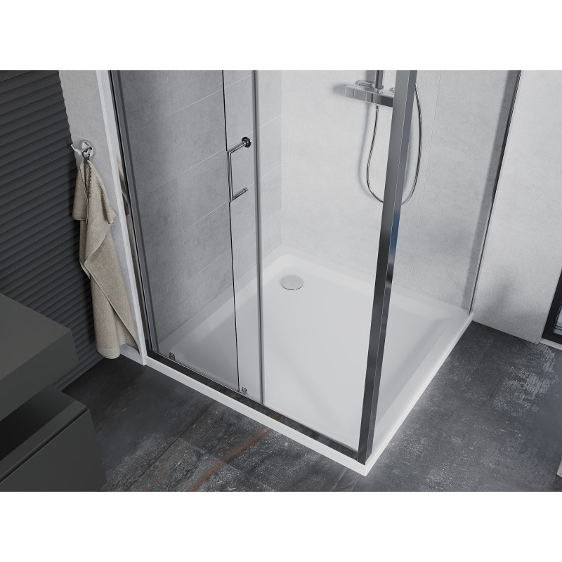 Mexen Apia 100 x 100 cm stumdomas dušo kabinas, skaidrus, chromuotas + Flat dušo padėklas - 840-100-100-01-00-4010