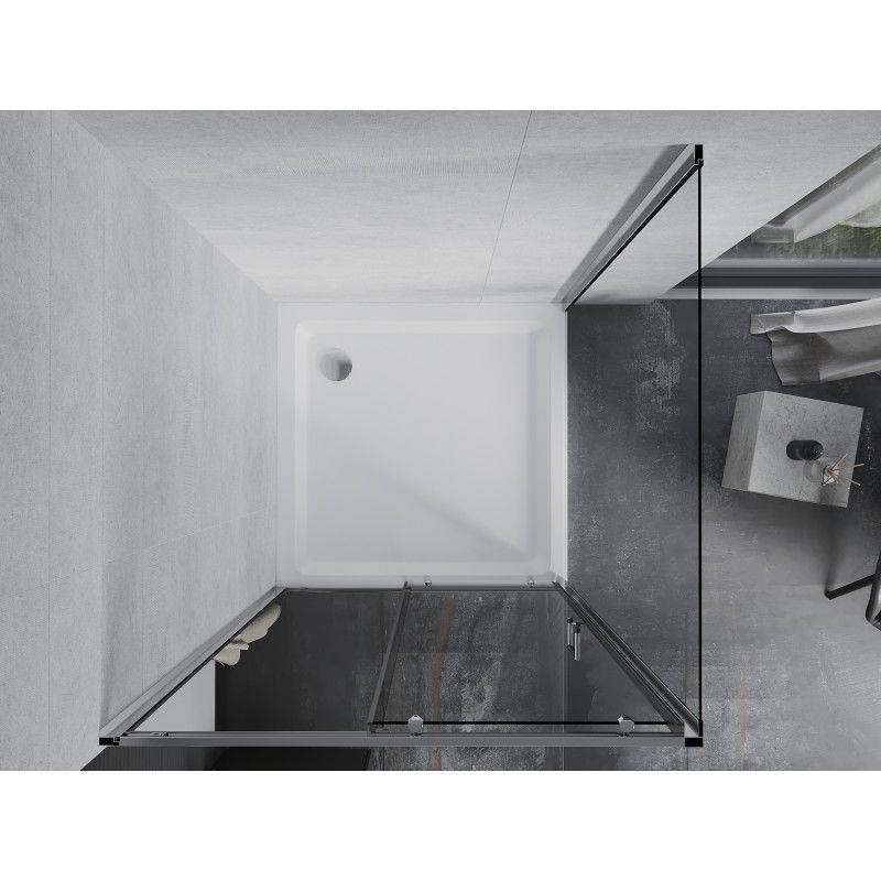 Mexen Apia stumdomas dušo kabinas 100 x 100 cm, skaidrus, chromas + plokščias dušo padėklas - 840-100-100-01-00-4010