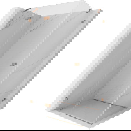 Mexen Lunar atveriamas kairysis dušo kabinas 100 x 90 cm, skaidrus, šlifuotas varis - 834-100-090-65-00-L