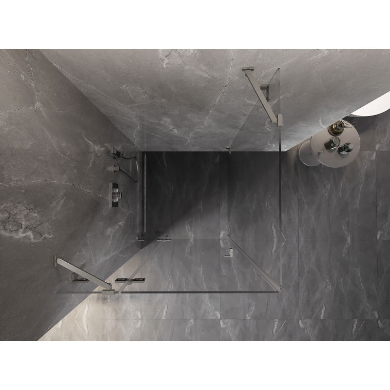 Mexen Lunar dušo kabina, varstomai durys, kairinė, 100 x 100 cm, skaidrus, šlifuotas nikelis - 834-100-100-97-00-L