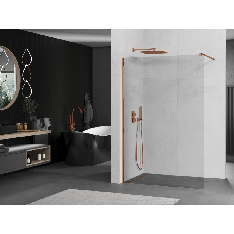 Mexen Kioto dušo siena Walk-in 150 x 200 cm, permatomi 8 mm, rožinė auksas - 800-150-101-60-00