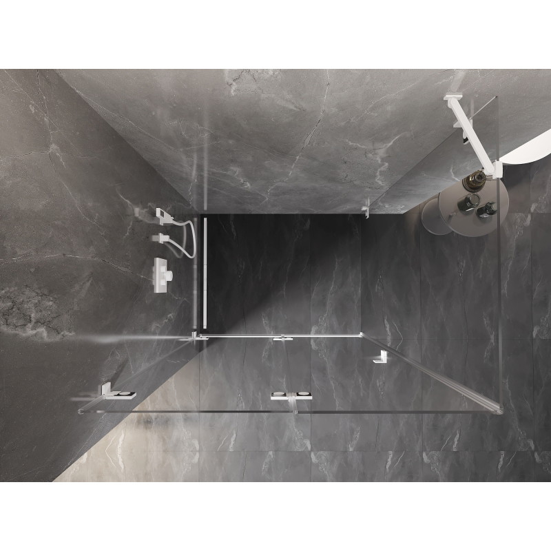 Mexen Lunar-F sulankstoma kairioji dušo kabina 90 x 80 cm, skaidri, balta - 836-090-080-20-00-L