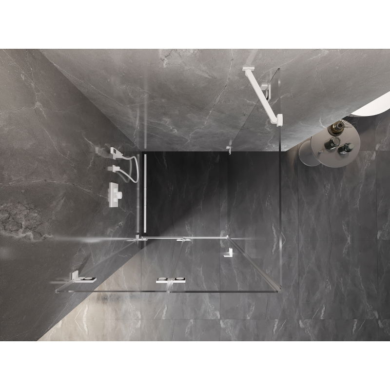 Mexen Lunar-F sulankstoma kairinė dušo kabina 90 x 90 cm, skaidri, balta - 836-090-090-20-00-L