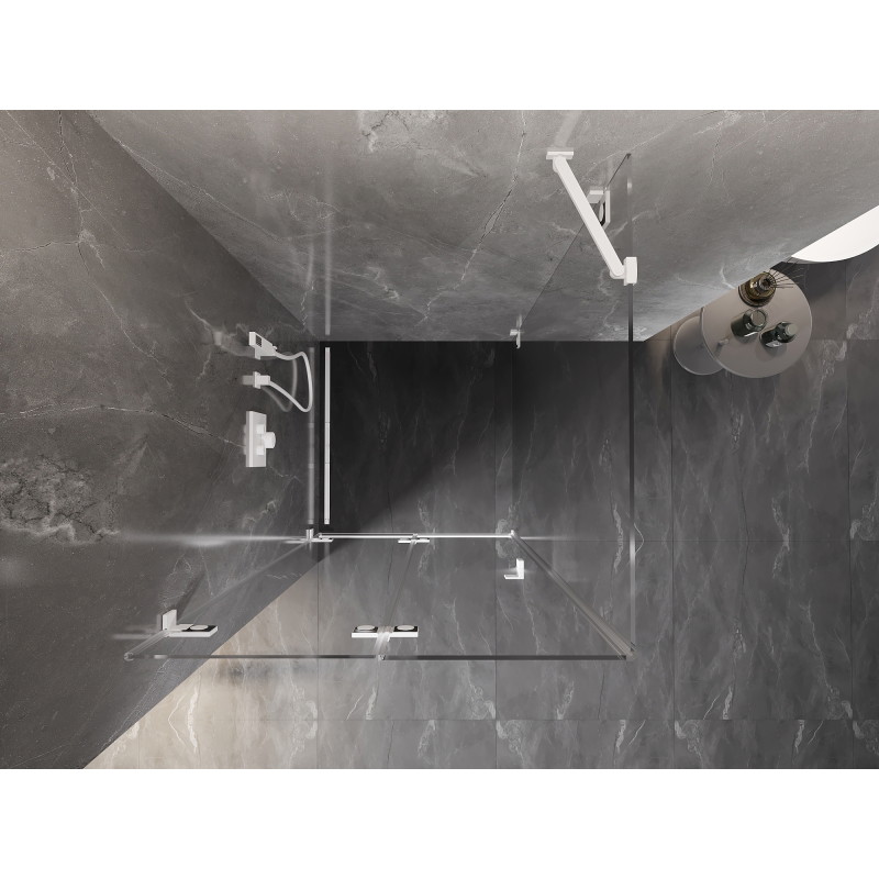 Mexen Lunar-F sulankstoma dušo kabina kairė 100 x 100 cm, permatoma, balta - 836-100-100-20-00-L