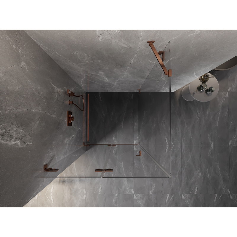 Mexen Lunar-F sulankstoma dušo kabina kairioji 80 x 80 cm, permatoma, rožinis auksas - 836-080-080-60-00-L