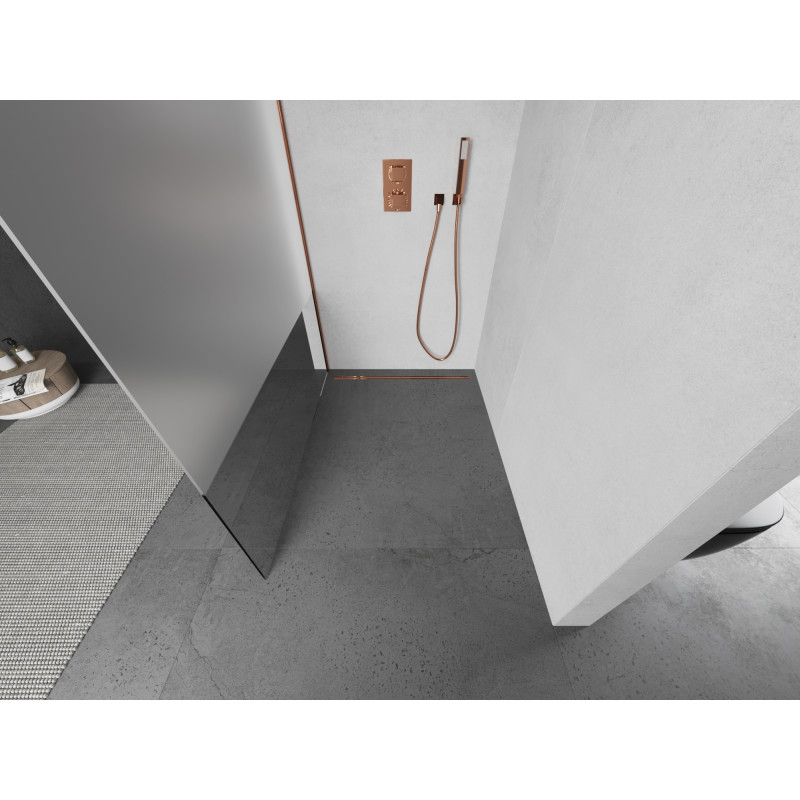 Mexen Kioto dušo siena Walk-in 70 x 200 cm, skaidri/matinė 8 mm, rožinis auksas - 800-070-101-60-35