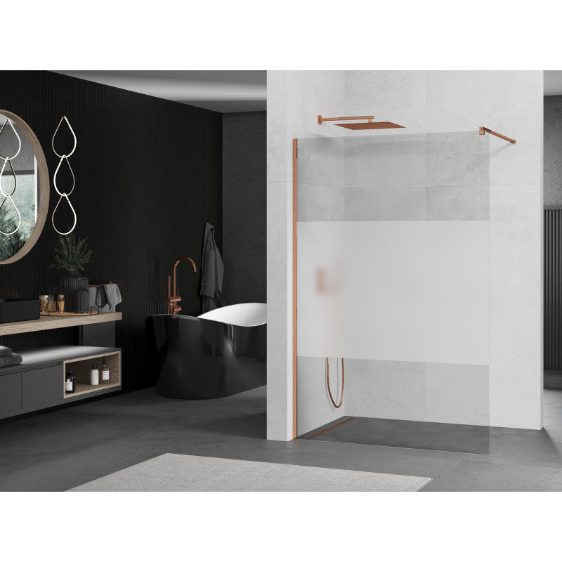Mexen Kioto dušo siena Walk-in 70 x 200 cm, skaidri/matinė 8 mm, rožinis auksas - 800-070-101-60-35