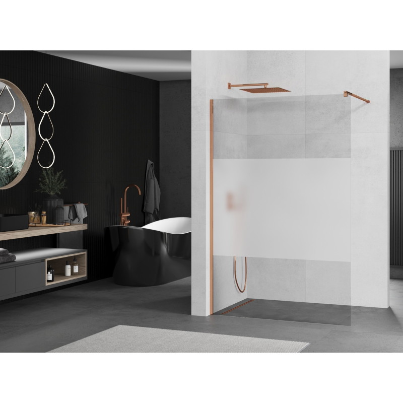 Mexen Kioto dušo sienelė Walk-in 90 x 200 cm, permatoma/matinė 8 mm, rožinis auksas - 800-090-101-60-35