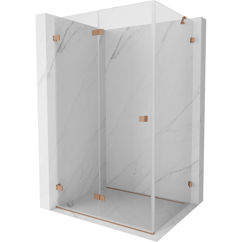 Mexen Lunar-F sulankstoma dešinioji dušo kabina 90 x 70 cm, permatoma, šlifuotas varis- 836-090-070-65-00-L