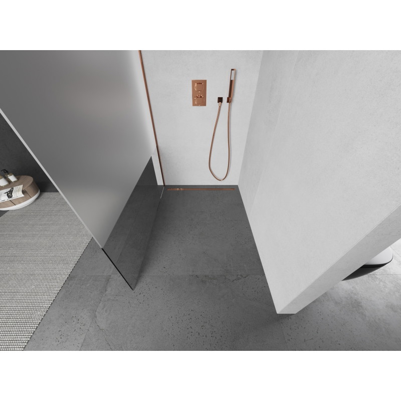 Mexen Kioto Dušo sienelė Walk-in 120 x 200 cm, skaidri/matinė 8 mm, rožinio aukso spalva - 800-120-101-60-35