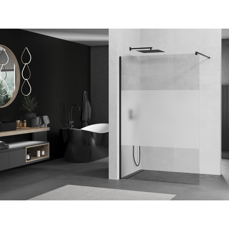 Mexen Kioto dušo sienelė Walk-in 100 x 200 cm, skaidri/matinė 8 mm, juoda - 800-100-101-70-35