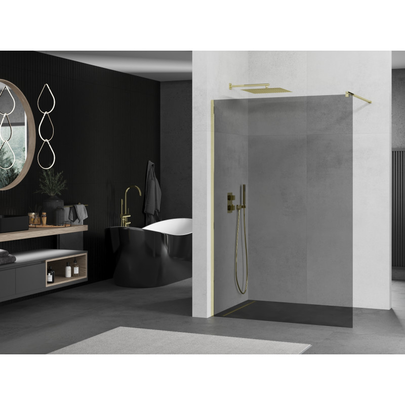 Mexen Kioto dušo sienelė Walk-in 80 x 200 cm, grafitas 8 mm, auksinė - 800-080-101-50-40