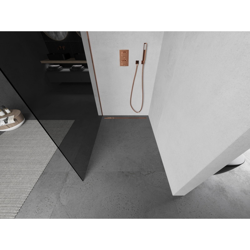 Mexen Kioto dušo siena Walk-in 80 x 200 cm, grafitas 8 mm, rožinis auksas - 800-080-101-60-40