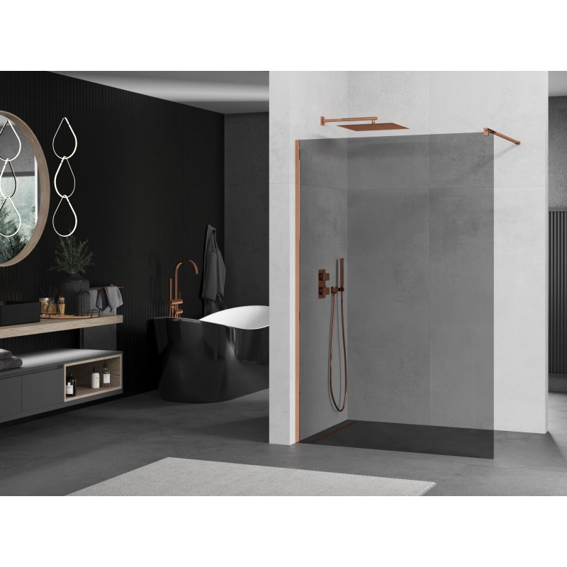 Mexen Kioto dušo siena Walk-in 80 x 200 cm, grafitas 8 mm, rožinis auksas - 800-080-101-60-40