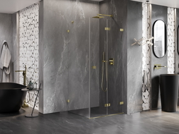 Mexen Lunar-F sulankstomas dušo kabinas, dešinysis 80 x 80 cm, permatomas, auksinis - 836-080-080-50-00-P