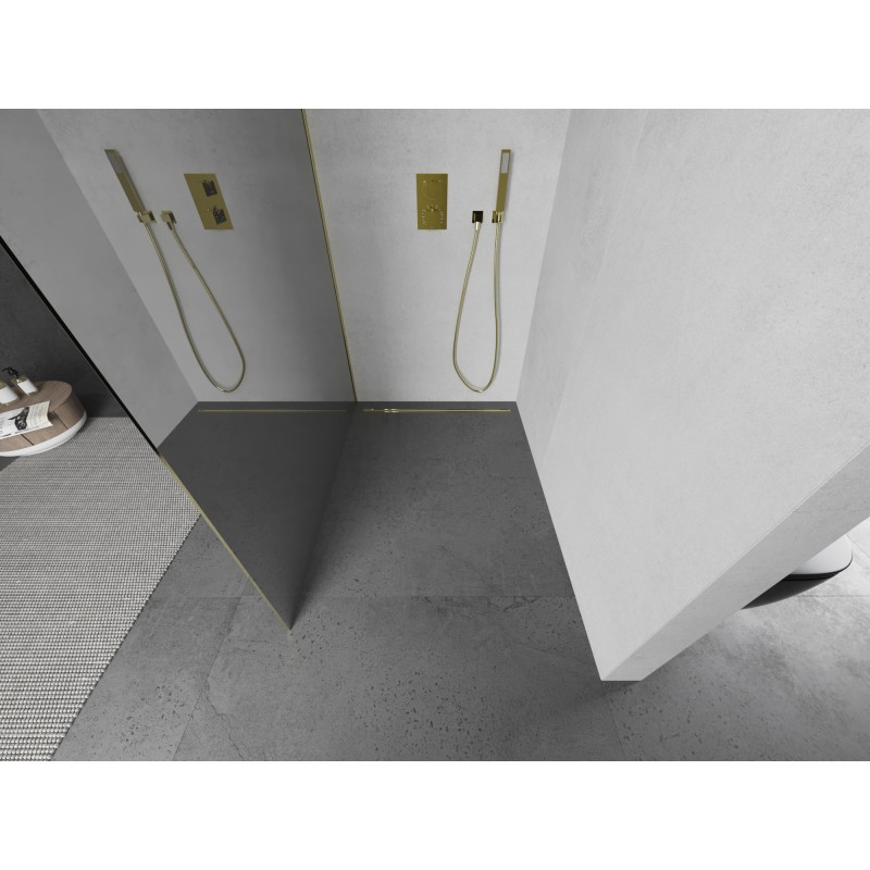 Mexen Kioto Dušo siena Walk-in 120 x 200 cm, veidrodis 8 mm, auksinė - 800-120-101-50-50