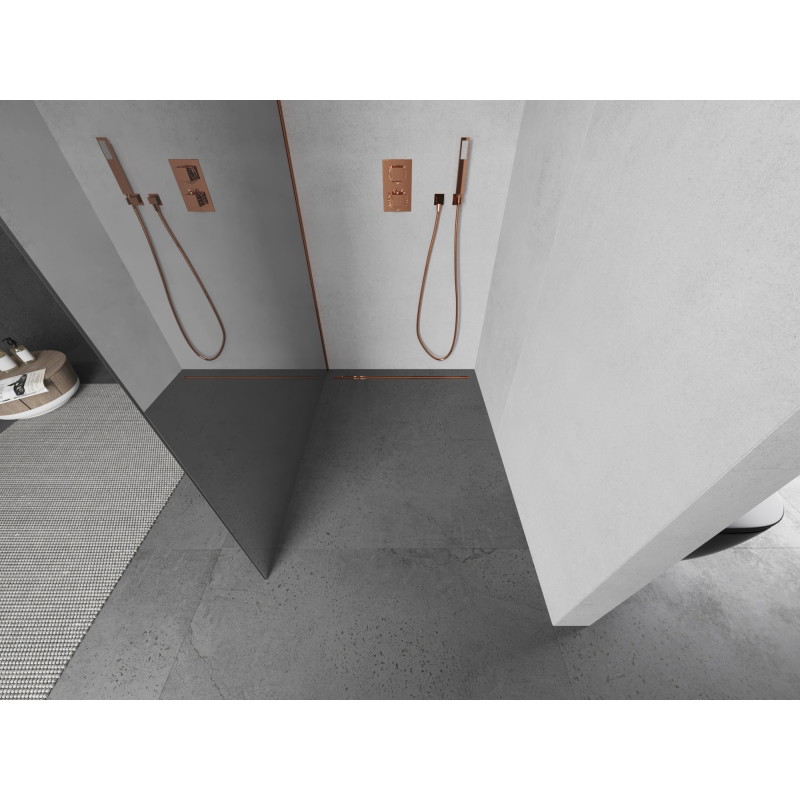 Mexen Kioto Dušo sienelė Walk-in 90 x 200 cm, veidrodis 8 mm, rožinis auksas - 800-090-101-60-50