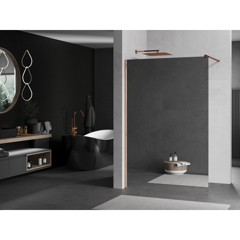 Mexen Kioto dušo sienelė Walk-in 100 x 200 cm, veidrodis 8 mm, rožinis auksas - 800-100-101-60-50