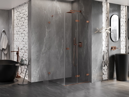 Mexen Lunar-F sulankstoma dušo kabina, dešinė, 70 x 70 cm, skaidri, rožinis auksas- 836-070-070-60-00-P