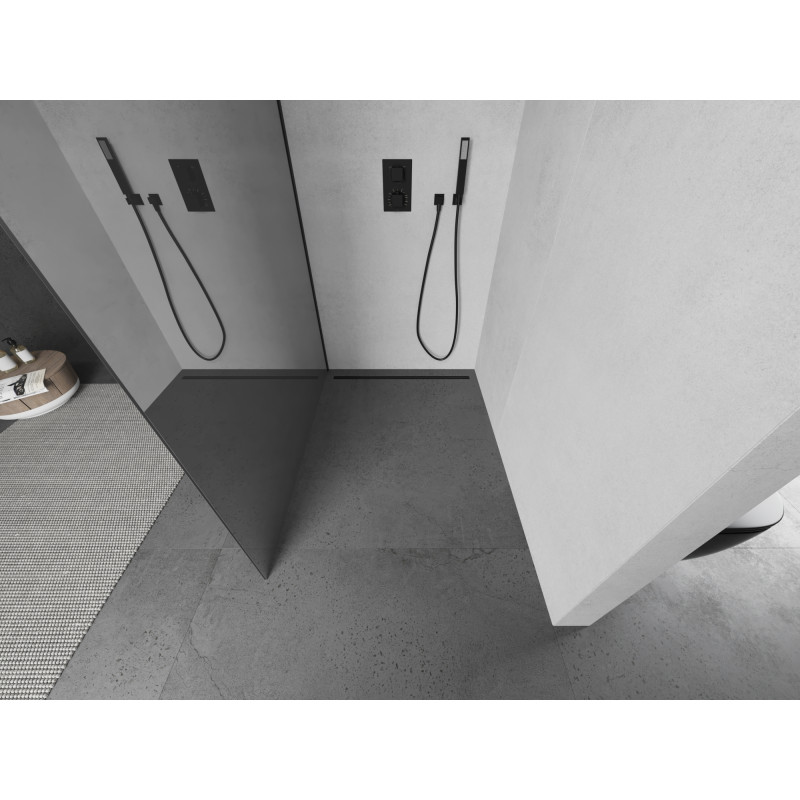 Mexen Kioto dušo siena Walk-in 90 x 200 cm, veidrodis 8 mm, juoda - 800-090-101-70-50