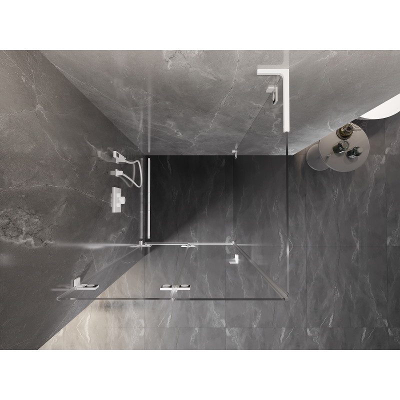 Mexen Lunar-F L sulankstoma kairioji dušo kabina 90 x 90 cm, skaidri, balta - 836L-090-090-20-00-L