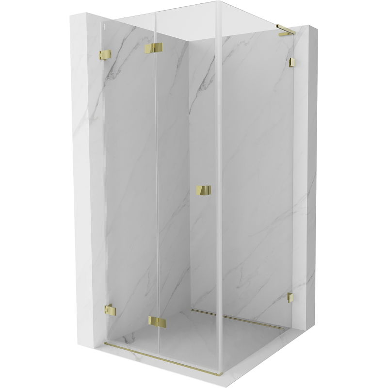 Mexen Lunar-F L sulankstomas dušo kabinetas, kairysis 90 x 90 cm, permatomas, auksinis - 836L-090-090-50-00-L