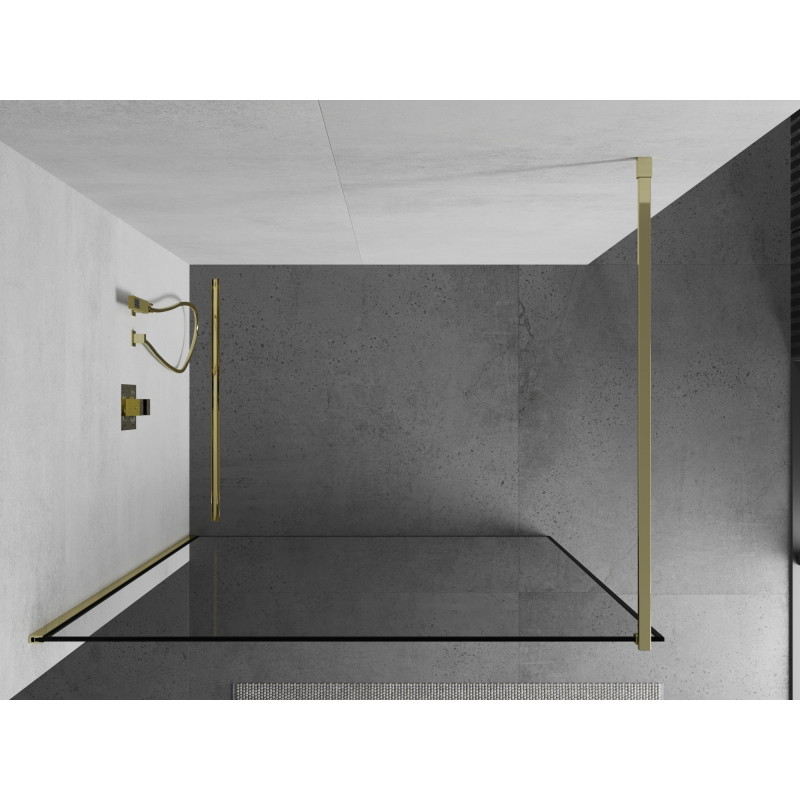 Mexen Kioto Dušo siena Walk-in 50 x 200 cm, juodas rėmas 8 mm, auksinė - 800-050-101-50-70
